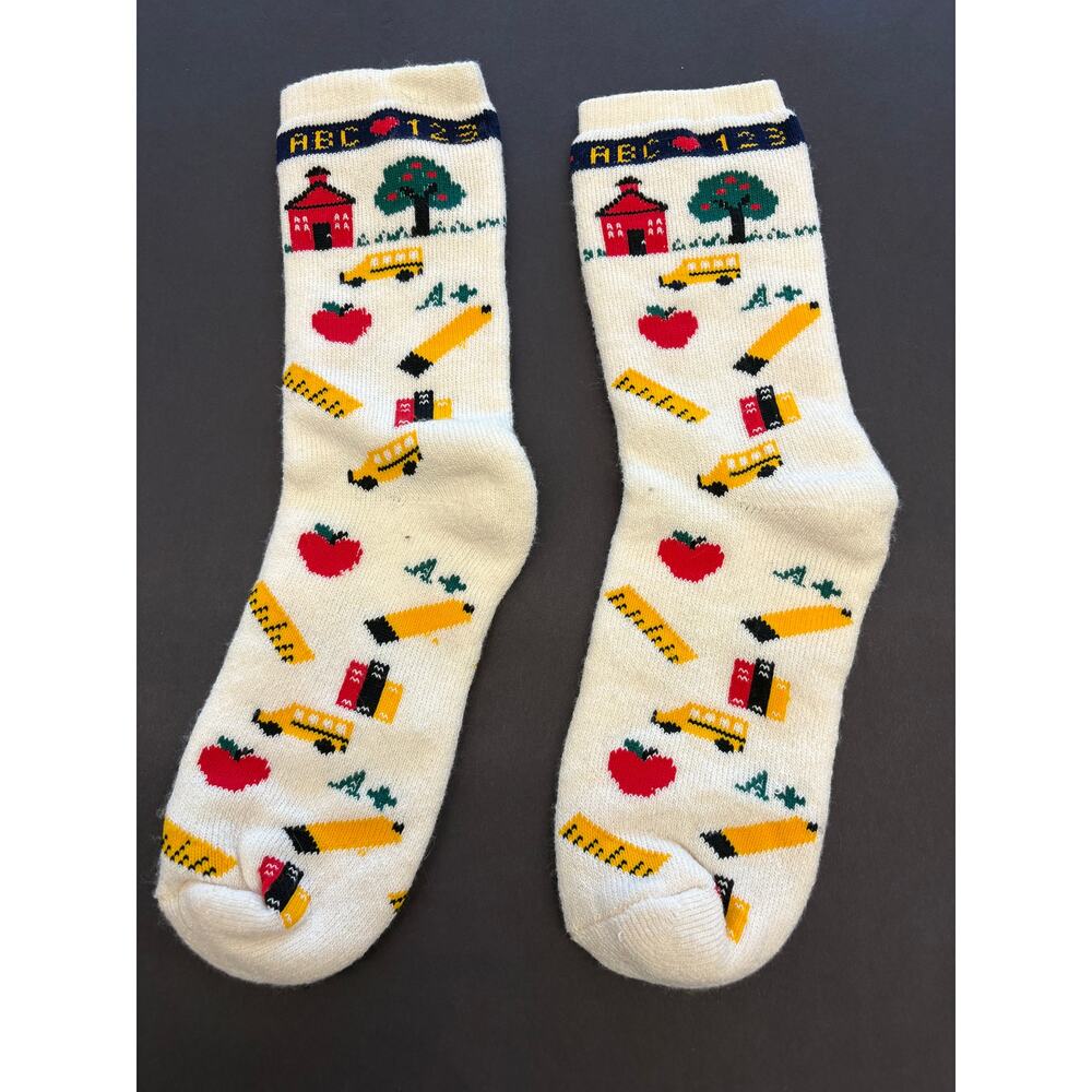 Vintage Back to School Crew Socks - Teacher Core Kitsch Retro Schoolhouse 90s